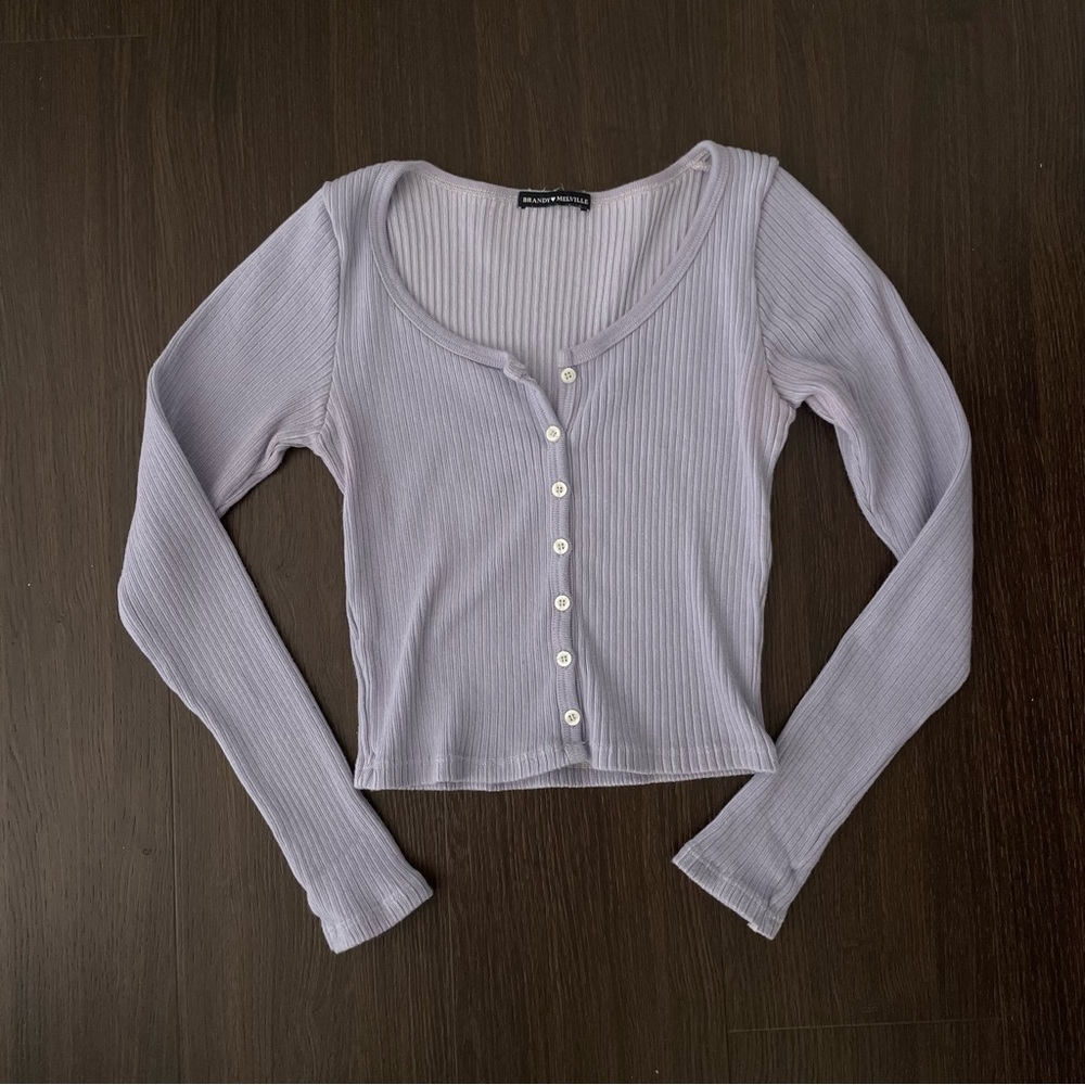 Brandy Melville Purple Button Up Ribbed Long Sleeve Top